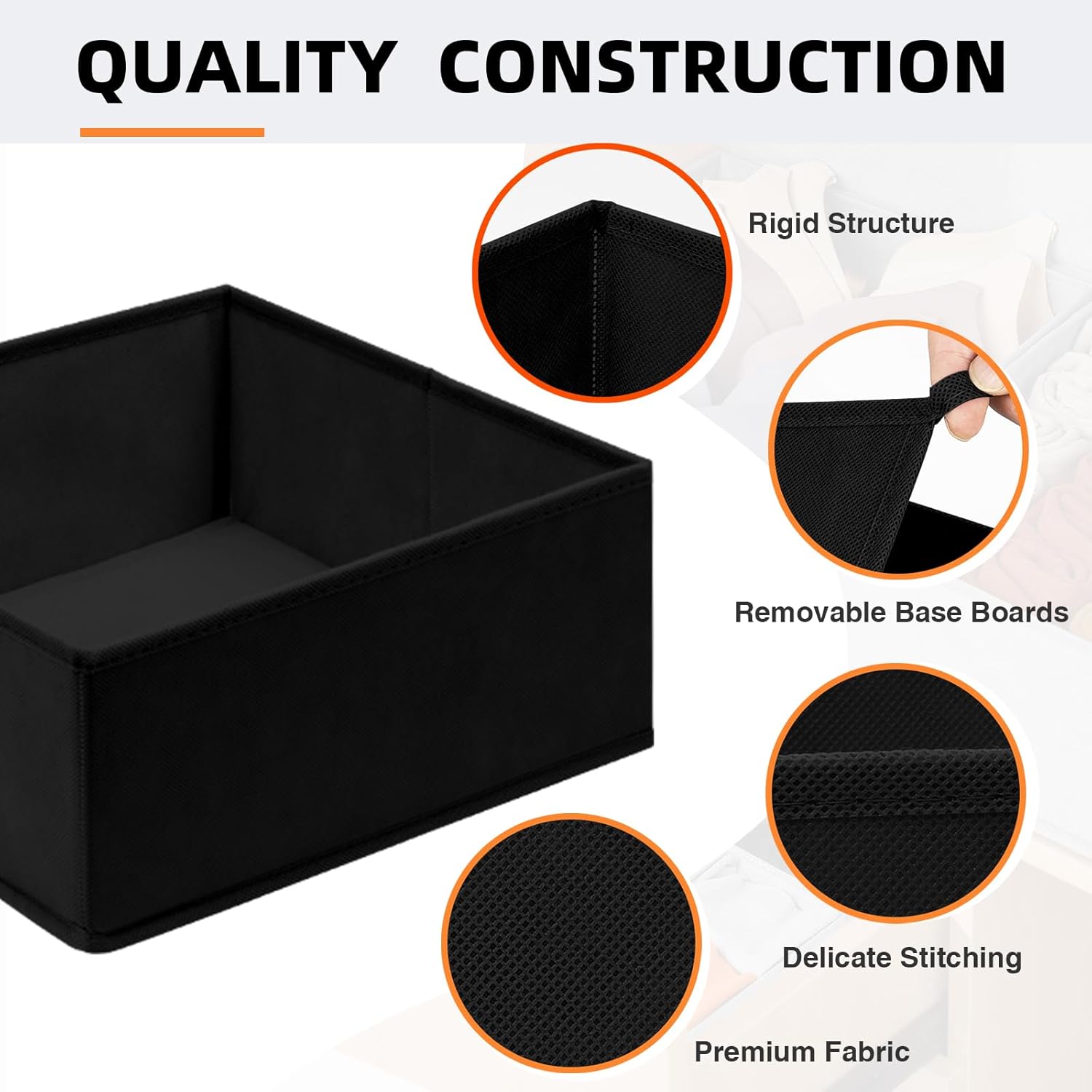 Criusia Drawer Organizer - 6 Pack Clothes Bins for Bedroom & Nursery - Dividers for Socks, Underwear & Baby Clothes - Black