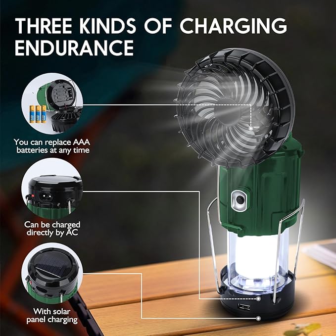 2024 Solar Camping Lantern with Fan,Rechargeable Camping Fans Charging for Phone, Battery Operated Light for Hurricane Power Outage Tent Emergency Camping Gear Must Haves, Christmas gifts for Mens Dad