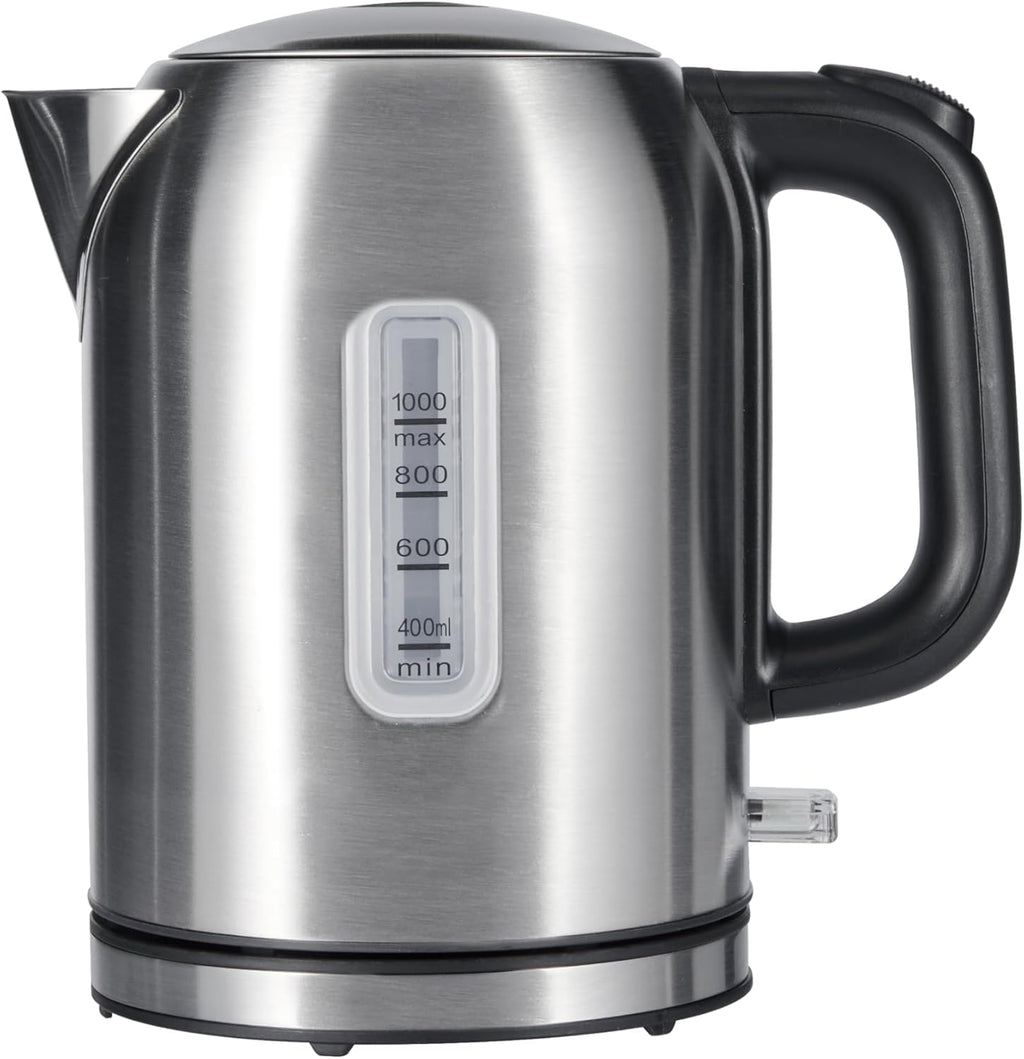 Amazon Basics 1.1Qt (1L) Electric Kettle, Tea Kettle & Water Boiler, with Auto Shut-Off, Boil Dry Protection, High-Safety Strix Thermostat, BPA-Free, 1500W, Stainless Steel, New Model, Black & Silver