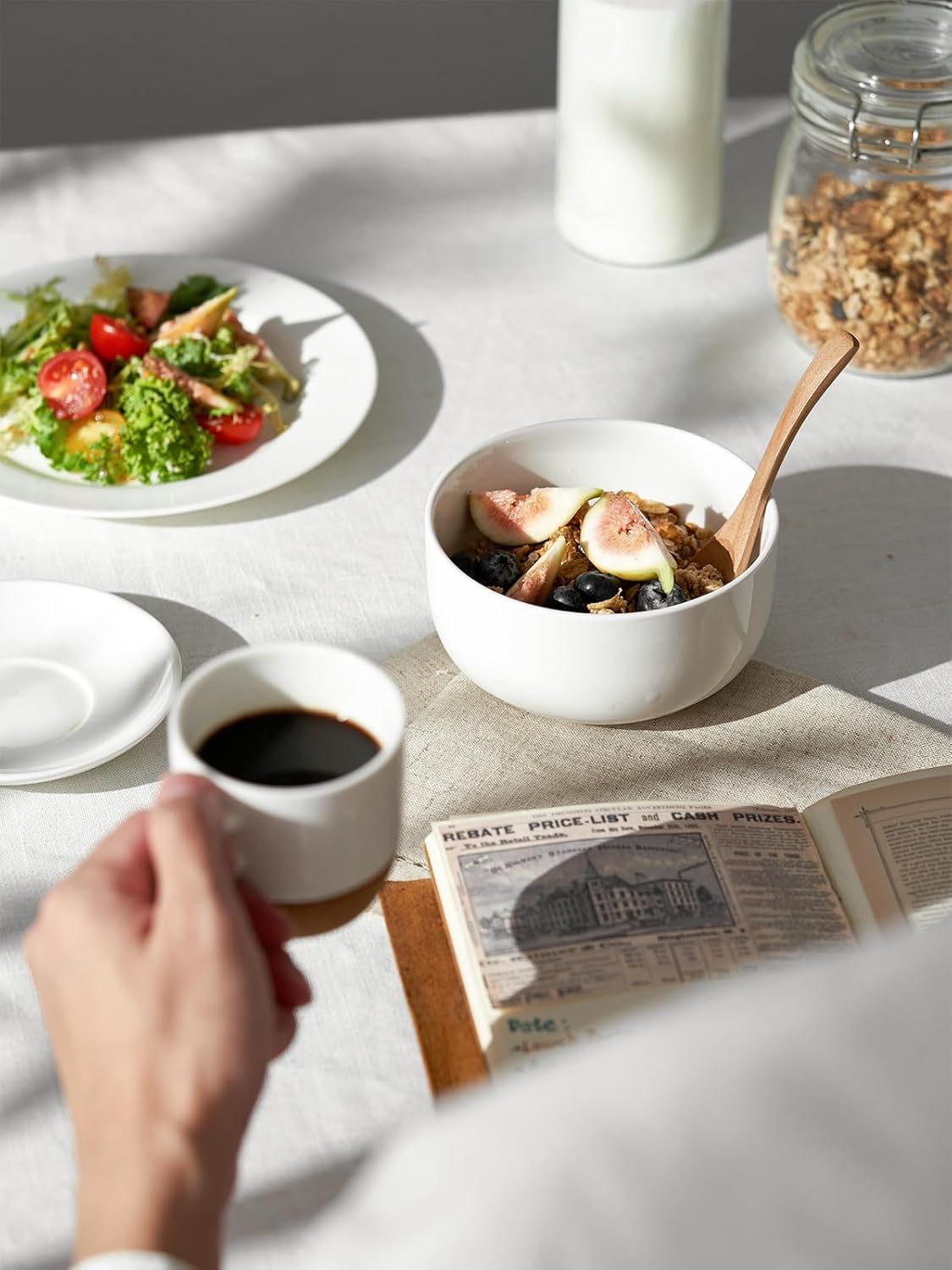 DOWAN 22 OZ Ceramic Cereal Bowls - 5.25" White Soup Bowls Set of 6 for Kitchen, Bouillon Cups for Cereal, Soup, Oatmeal, Rice, Dishwasher & Microwave Safe