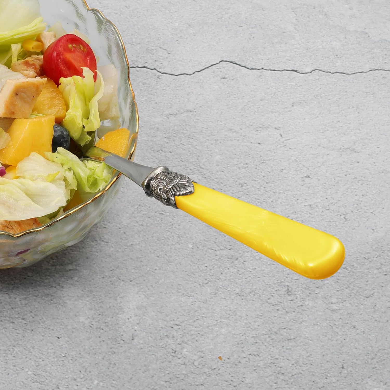 2-piece Salad Servers Stainless Steel Salad Serving Set Salad Fork and Spoon (Yellow)