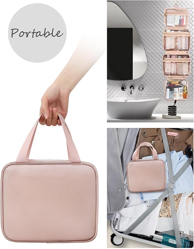 Travel Makeup Bag Hanging Toiletry Bag for Women Men TSA Approved Clear Bag Toiletries Waterproof Cosmetic Bag Toiletry Bag Travel Toiletry Organizer for Bathroom Shower, Rose Gold