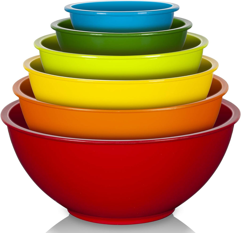 YIHONG 6 Piece Plastic Mixing Bowls Set, Colorful Serving Bowl for Kitchen, Ideal for Baking, Prepping and Cooking,Nesting Design for Space Saving Storage, Rainbow