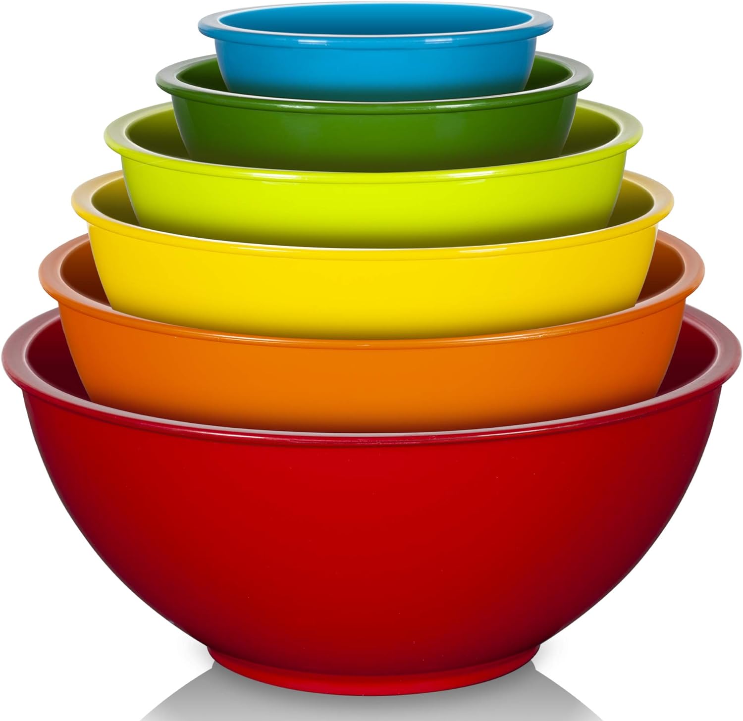 YIHONG 6 Piece Plastic Mixing Bowls Set, Colorful Serving Bowl for Kitchen, Ideal for Baking, Prepping and Cooking,Nesting Design for Space Saving Storage, Rainbow