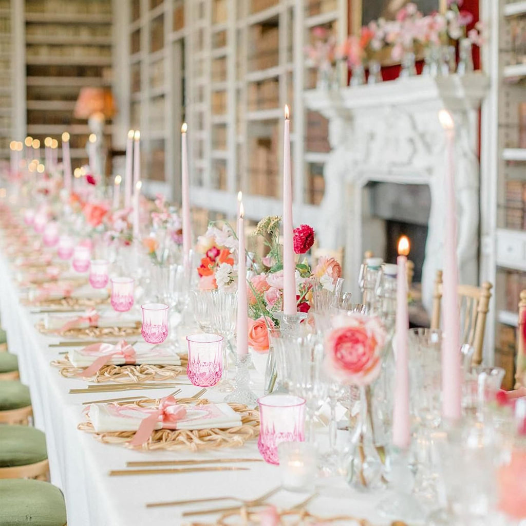 12 PCS Pink Stemless Wine Glasses，Colored Plastic Reusable Cups 9OZ Vintage Drinking Glasses Tumblers for Whisky, Beer, Juice, Beverages, Cocktai