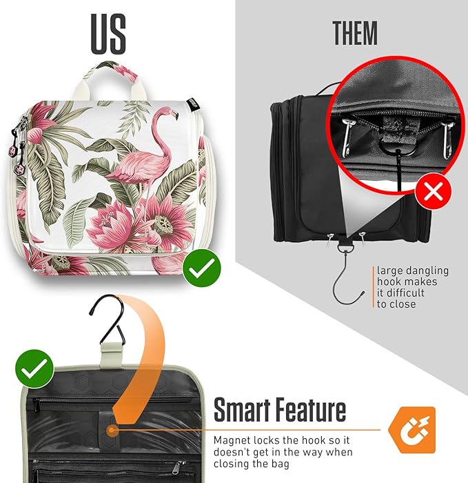 VENTURE 4TH Hanging Travel Toiletry Bag for Women & Men - Travel Organizer with Expandable Compartments & Removable Clear Pouch for Toiletries (Pink Flamingo)