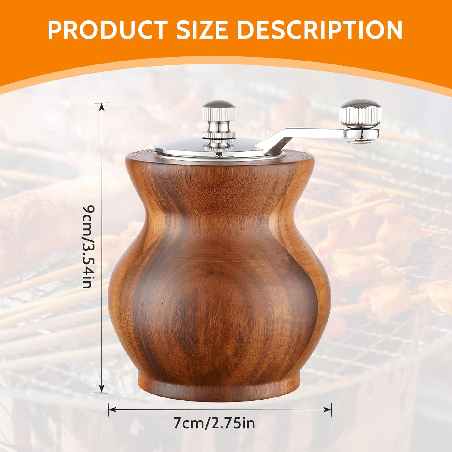 Pepper Grinder, Classical Hand Shake Wood Pepper Mills for Kitchen, Manual Wooden& Acrylic Pepper Grinder Hand Crank Salt Mill with Adjustable Coarseness, Great for Pepper, Sea Salt, Sesame