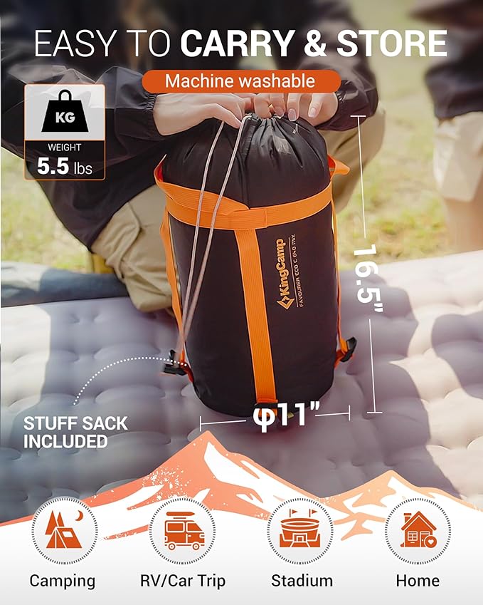 KingCamp Down Sleeping Bag for Adults, 600 FP Cold Weather 3-4 Season Sleeping Bag, Ultralight & Compact with Compression Sack for Backpacking, Camping, Hiking