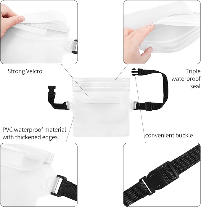 2-Pack Waterproof Pouch with Adjustable Waist Strap, Waterproof Dry Bag, Keeps Cell Phones and Valuables Safe and Dry, Perfect for Kayaking, Beach, Camping and Swimming (Black)