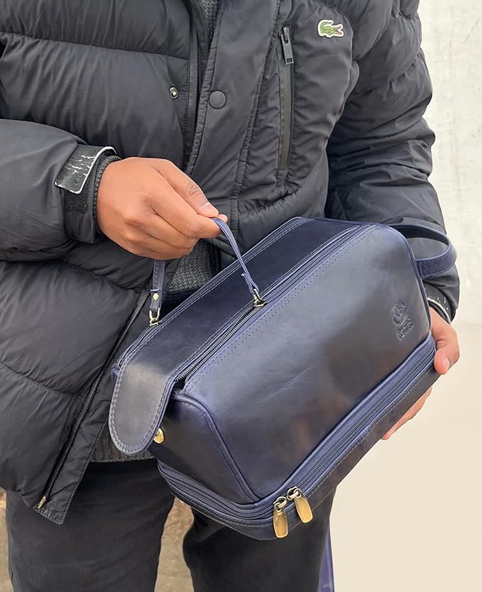 RusticTown Leather Toiletry Bag for Men - Travel Shaving Dopp Kit - Bathroom Shower Toiletries Organizer - Cosmetic Make up Bag for Women