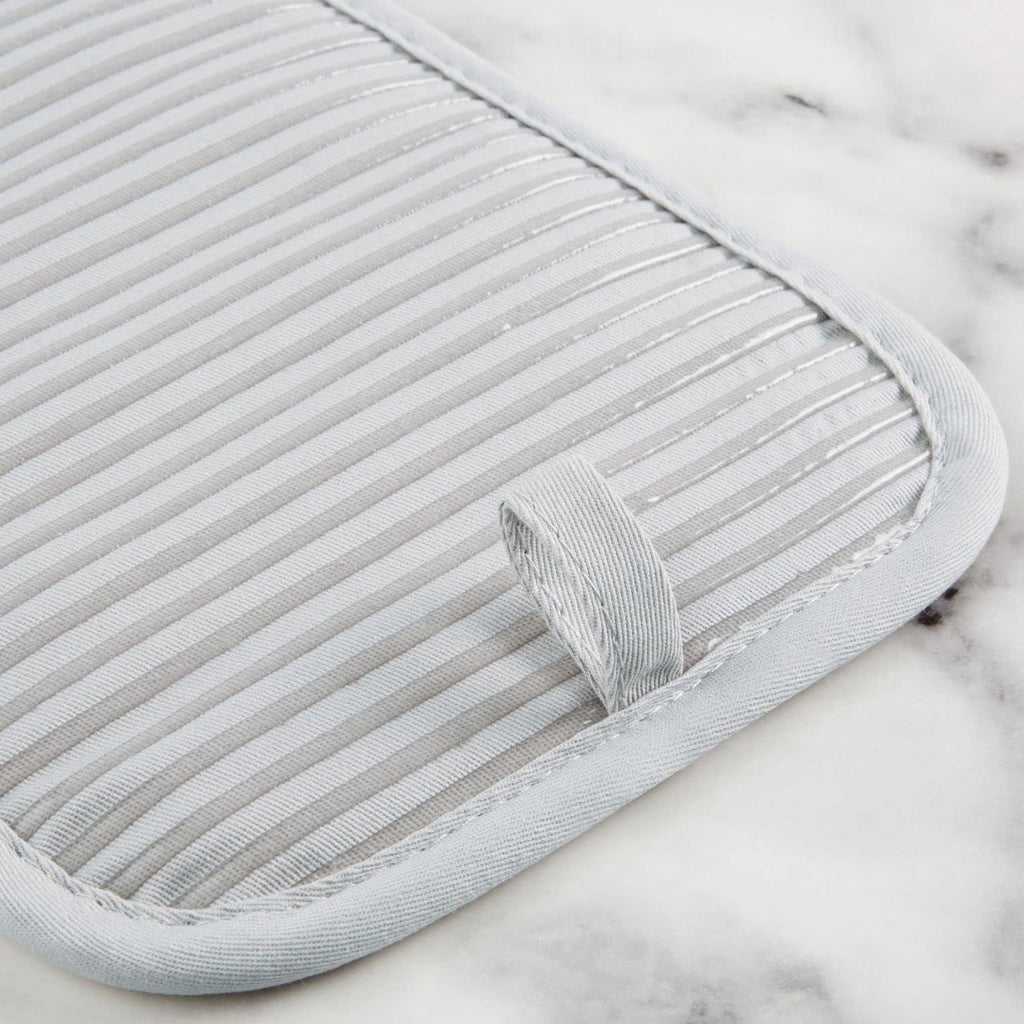 KITCHENAID Quilted Cotton Terry Cloth Oven Mitt, Pot Holder, Kitchen Towel 4-Pack Set, Heat Resistant, Silicone Grip, 16"x26", 7"x13" & 7"x10", Matte Grey