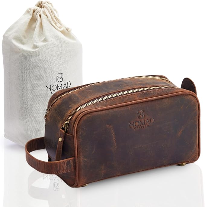 King Size Premium Leather Travel Toiletry Bag for Men and Women - Water-Resistant Dopp Kit - Mens Bathroom Bag, Shaving & Cosmetic Organizer - Toiletry Bag, Travel Bag Leather, Unisex Use