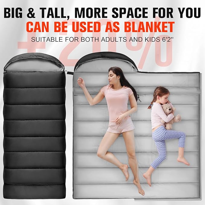 Sleeping Bags for Adults Cold Weather & Warm, Lightweight Compact Camping Backpacking Sleeping Bag for Kids Girls Boys with Compression Sack for Outdoor & Indoor