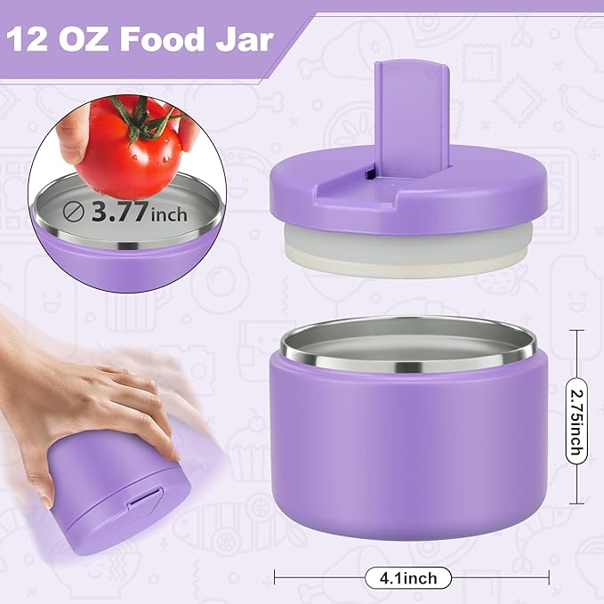 12oz Food Thermo for Hot Food Insulated Vacuum Soup Jar with Buckle Lid, Stainless Steel Wide Mouth Leak Proof Lunch Container