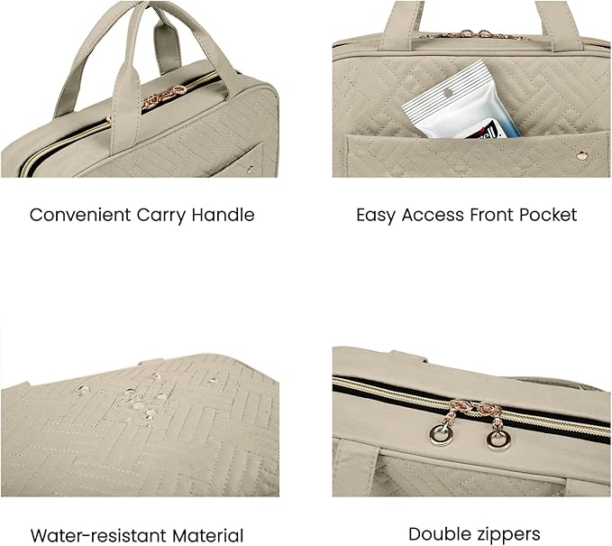 BAGSMART Toiletry Bag Travel Bag with Hanging Hook, Water-resistant Makeup Cosmetic Bag Travel Organizer for Accessories, Shampoo, Full-size Container, Toiletries (Camel, Medium)