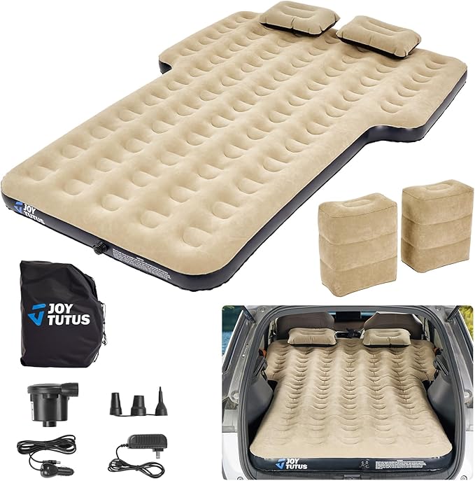 JOYTUTUS SUV Air Mattress Camping Bed,3.0 Thickened Flocking Car Camping Inflatable Mattress,Anti-Leakage,with 2 Pillows & Electric Pump Universal Car Bed for SUV Trunk and Rear Seat