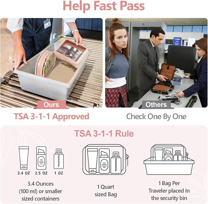 PACKISM TSA Approved Toiletry Bag - Pink Floral Print Clear Shell Bag and Upgrade Color-Edged Clear Travel Bag, Perfect for On the Go or Travel, Lightweight and Robust, 2 Pack