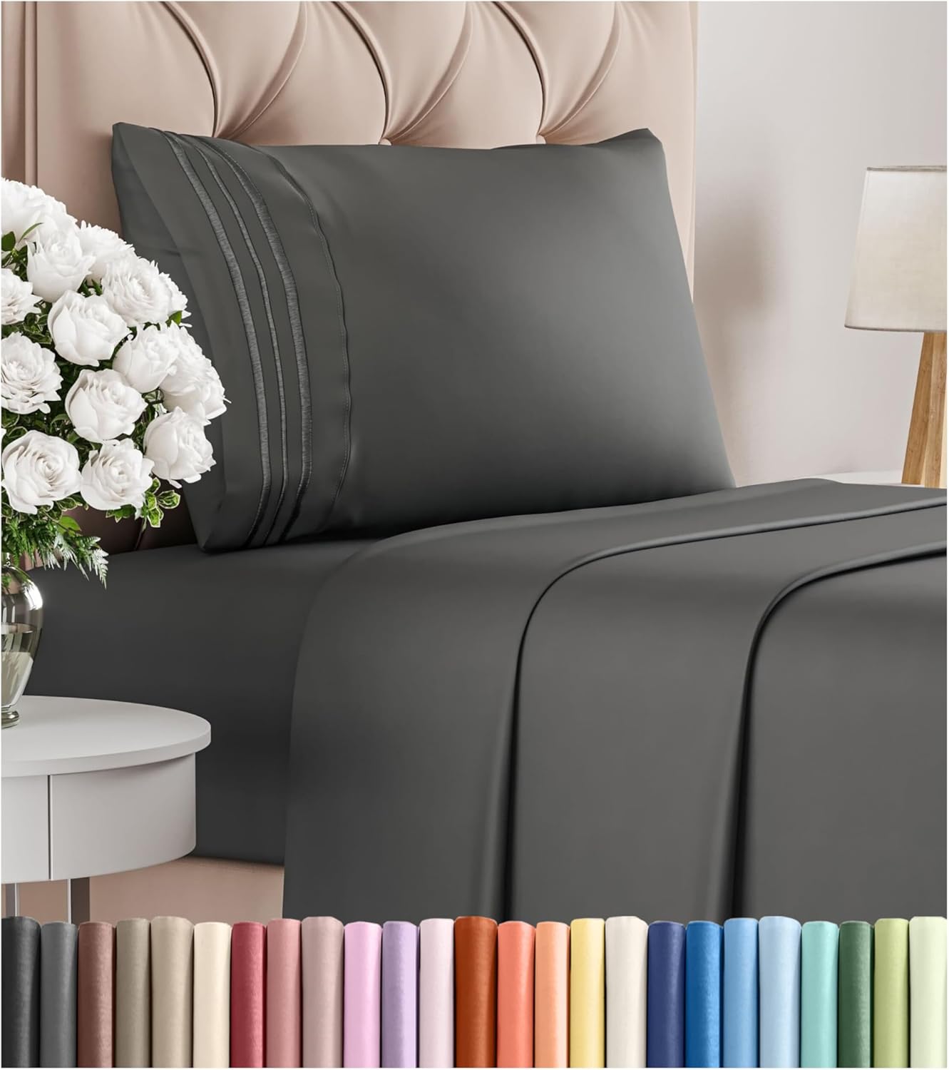 Twin Size 3 Piece Sheet Set - Comfy Breathable & Cooling Bed Sheets Set - Hotel Luxury Bedding for Women, Men, Kids, Teens, Boys & Girls - Deep Pockets, Ultra-Soft, Wrinkle Free - Oeko-Tex - Charcoal