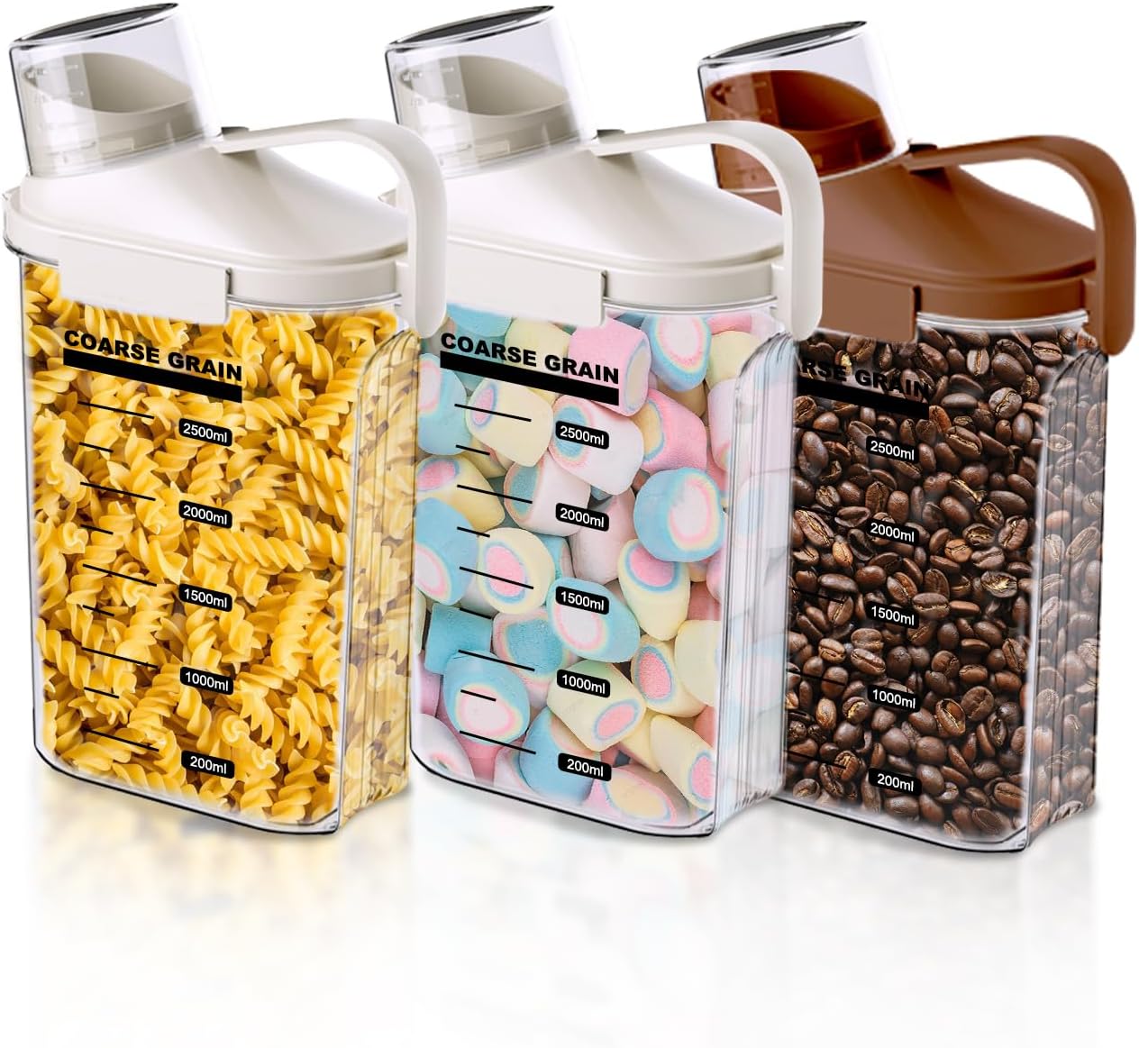 3 Pack Airtight Food Storage Containers Cereal & Dry Food Storage Container Set with Handles and Lids Clear Plastic Containers for Kitchen Cabinet Pantry Organization, 5.51LBS Rice Dispenser, Bpa Free