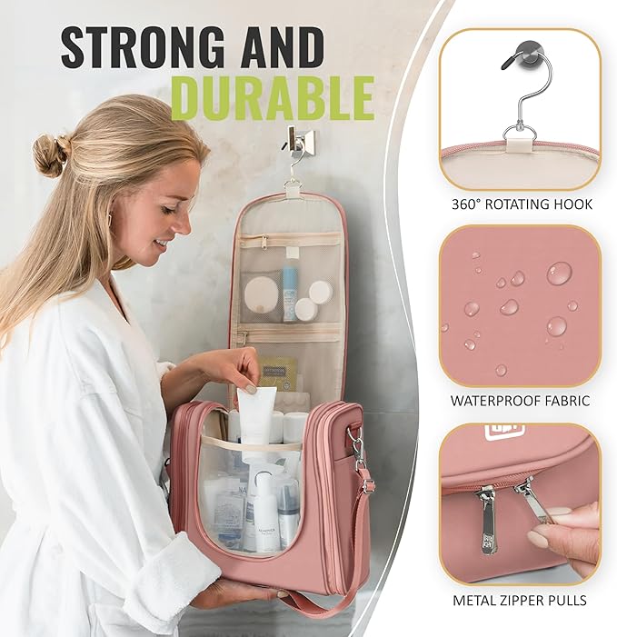 BOACAY Extra Large Hanging Travel Toiletry Bag for Women and Men, Makeup Bag, Bathroom & Shower Organizer Kit for Accessories, Cosmetics, Essentials
