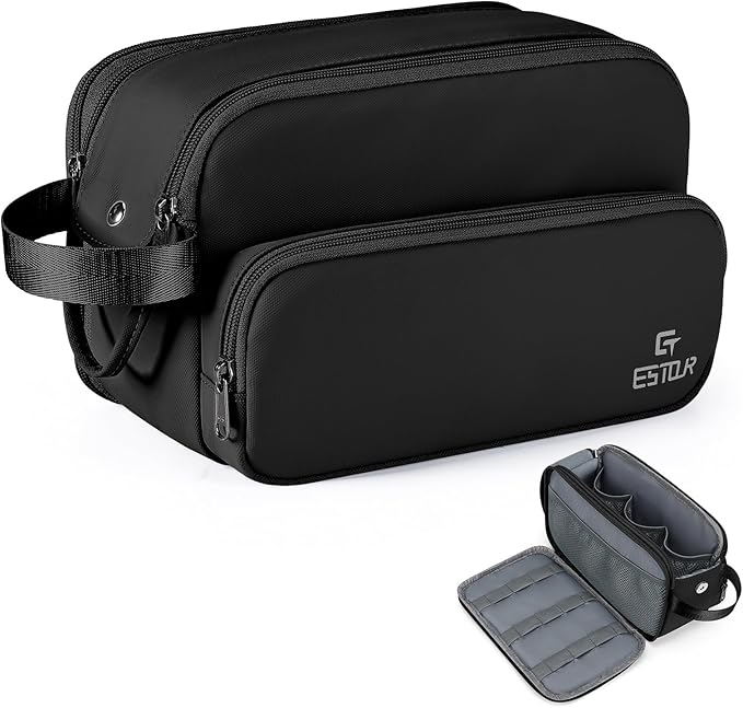 Toiletry Bag for Men, Travel Toiletry Bag Travel Essentials, Dopp Kit Water-resistant Shaving Bag, Bathroom Bag Toiletries Organizer, Black(Upgraded Polyster)