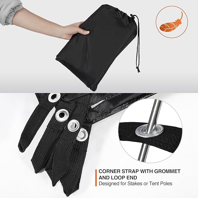 REDCAMP Ultralight Tent Footprint, Emergency Blanket with Insulated Thermal Reflective Liner, Waterproof Sandproof Camping Tarp with Carrying Bag for Ground Camping Hiking (55"x87" Black)