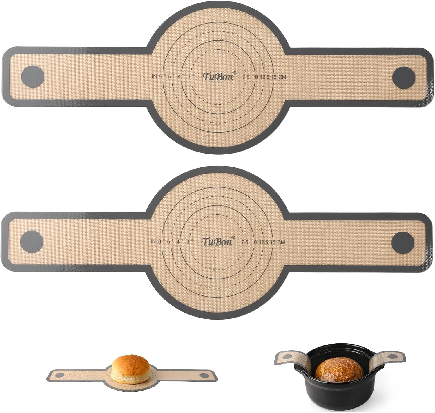 TuBon Silicone Bread Sling for Dutch Oven,Non-Stick & Easy Clean & Odor-Free, Reusable Silicone Bread Baking Mat with Long Handles, Easy to Transfer Sourdough Bread(2 Grey pcs)