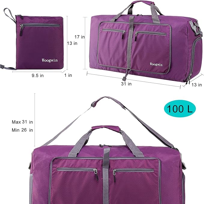 Woogwin Travel Duffel Bag Large Foldable Waterproof Overnight Bag for Beach Swim Bags Pool Sports Gym