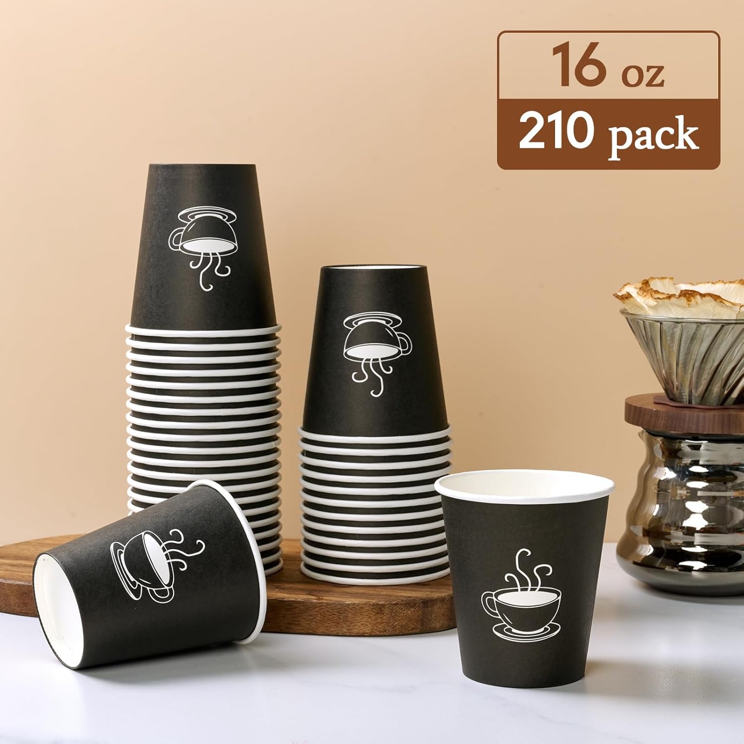 16 oz Paper Coffee cups, 210 Count, Disposable Drinking Cups for Parties, Office Use, and Everyday Needs