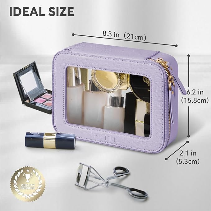 Prite Clear Makeup Bag Cosmetic Organizer Case Waterproof Travel Toiletry Bag Skincare Pouch with Golden Zipper(Violet)