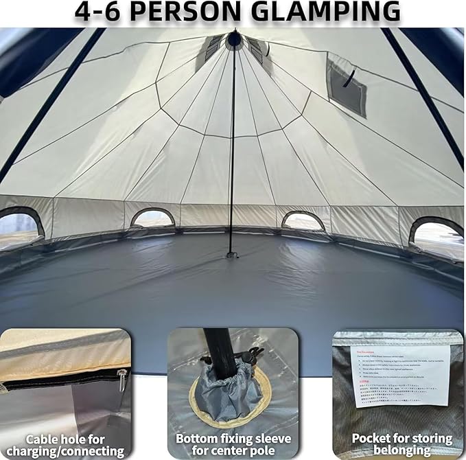 DANCHEL OUTDOOR B2 Waterproof Glamping Yurts for All Year Living with Stove Jack for 4/6 Person, Portable 4 Season Bell Tent for Camping Hot Tent 300D Oxford Nylon Glamping Accessories,13ft/16.4ft