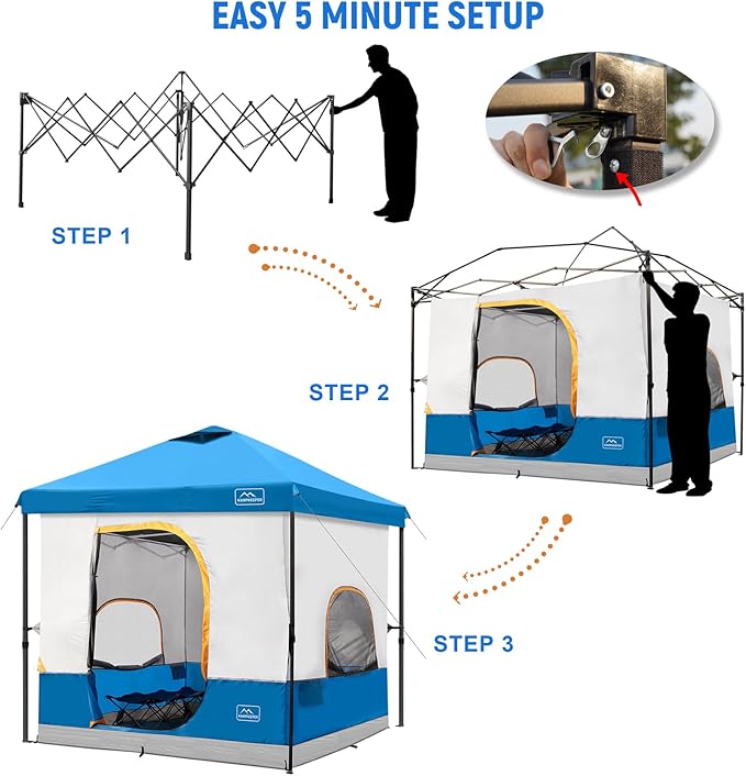 KAMPKEEPER 6 Person Camping Tent, 10x10 Pop Up Canopy Tent with Camping Inner Tent, Converts 10'x10' Straight Leg Canopy into Camping Tent–Fully Vented Roof(Canopy & Frame Included)