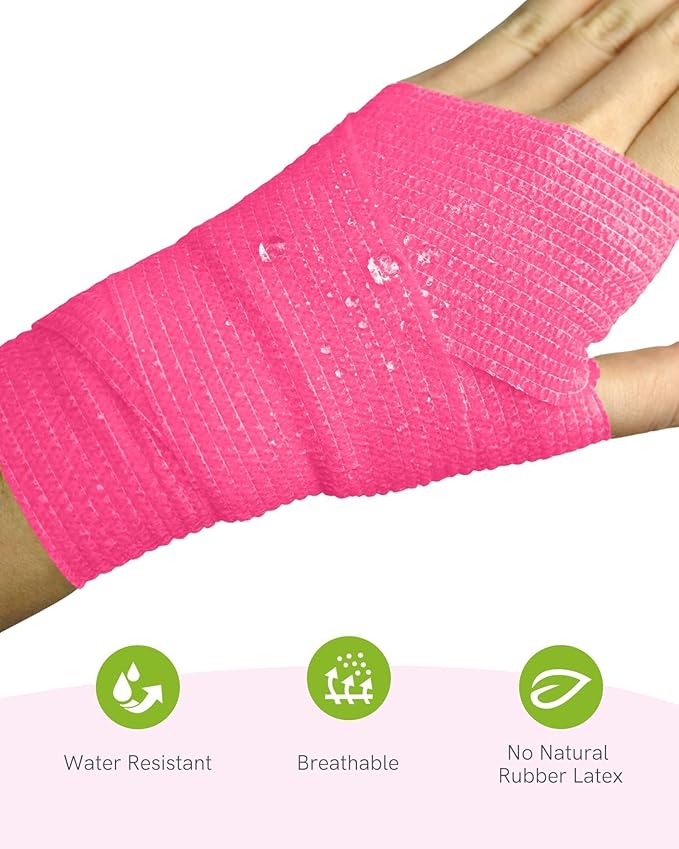 FriCARE Self Adhesive Bandage Wrap, Medical Tape in First Aid Kit, Cohesive Bandages for Wounds Sport Vet, FSA/HSA Eligible, 2 Inches X 5 Yards 6 Rolls, Pink