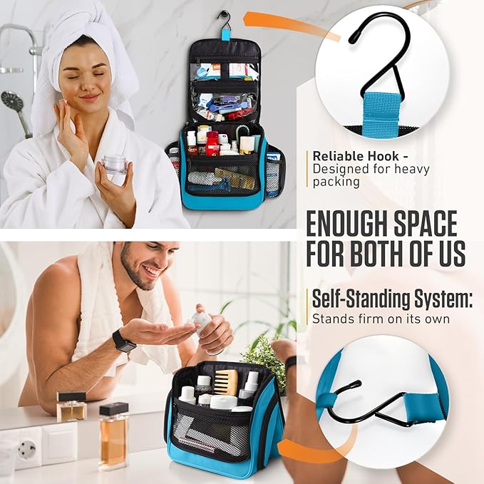 VENTURE 4TH Hanging Travel Toiletry Bag for Women & Men - Travel Organizer with Expandable Compartments & Removable Clear Pouch for Toiletries (Light Blue)