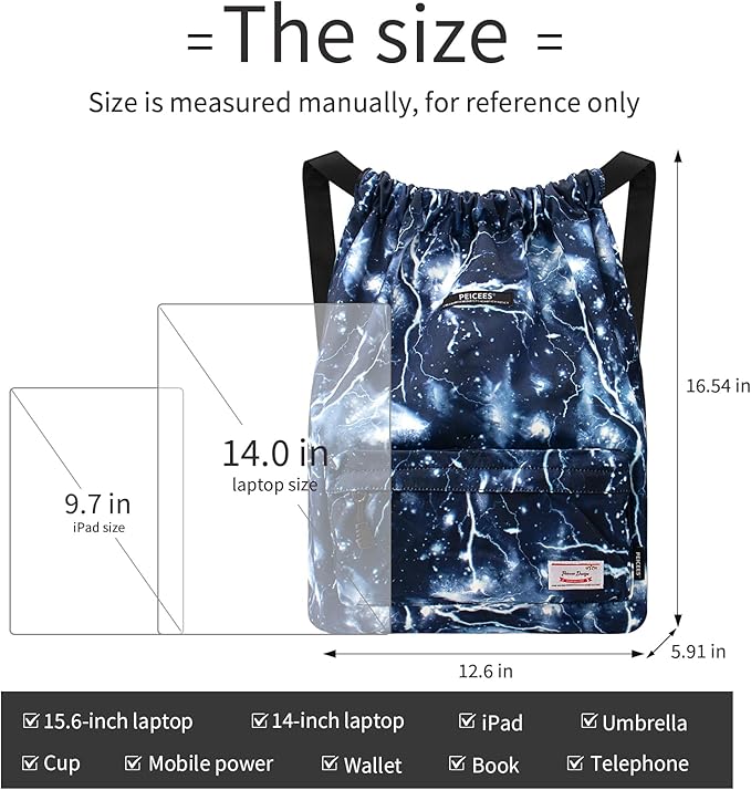 Peicees Waterproof Drawstring Sport Bag Lightweight Sackpack Backpack for Men and Women