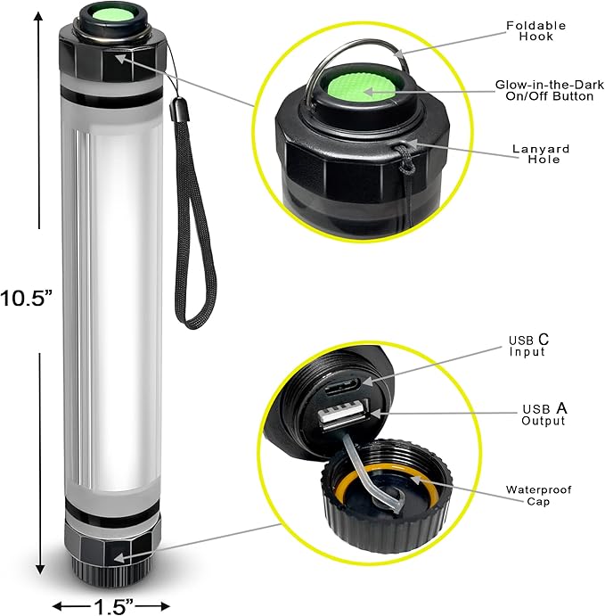 SunJack LightStick – Waterproof Rechargeable Light with Power Bank, Hiking, Backpacking and Camping Essentials Gear Accessories, Emergency Survival and Hurricane Preparedness Items Supplies