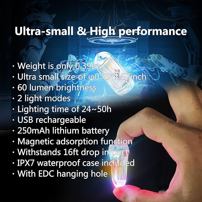 USB Mini LED Lantern, 2 Pack Waterproof EDC Keychain LED Flashlight for Camping, Type-C Rechargeable Battery Small Stick Lamp Puck Dog Collar Torch Light (7-Color Gradient+Red)