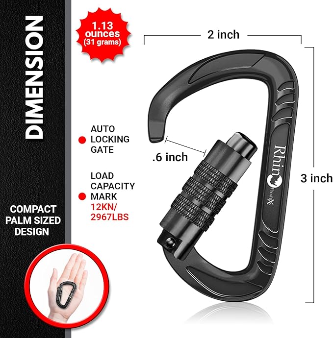 12kN (2697 lbs) Heavy Duty, Locking, Auto Locking, Wiregate Carabiner Clips, for Securing Pets, Outdoor, Camping, Hiking, Hammock, Dog Leash Harness, Keychains