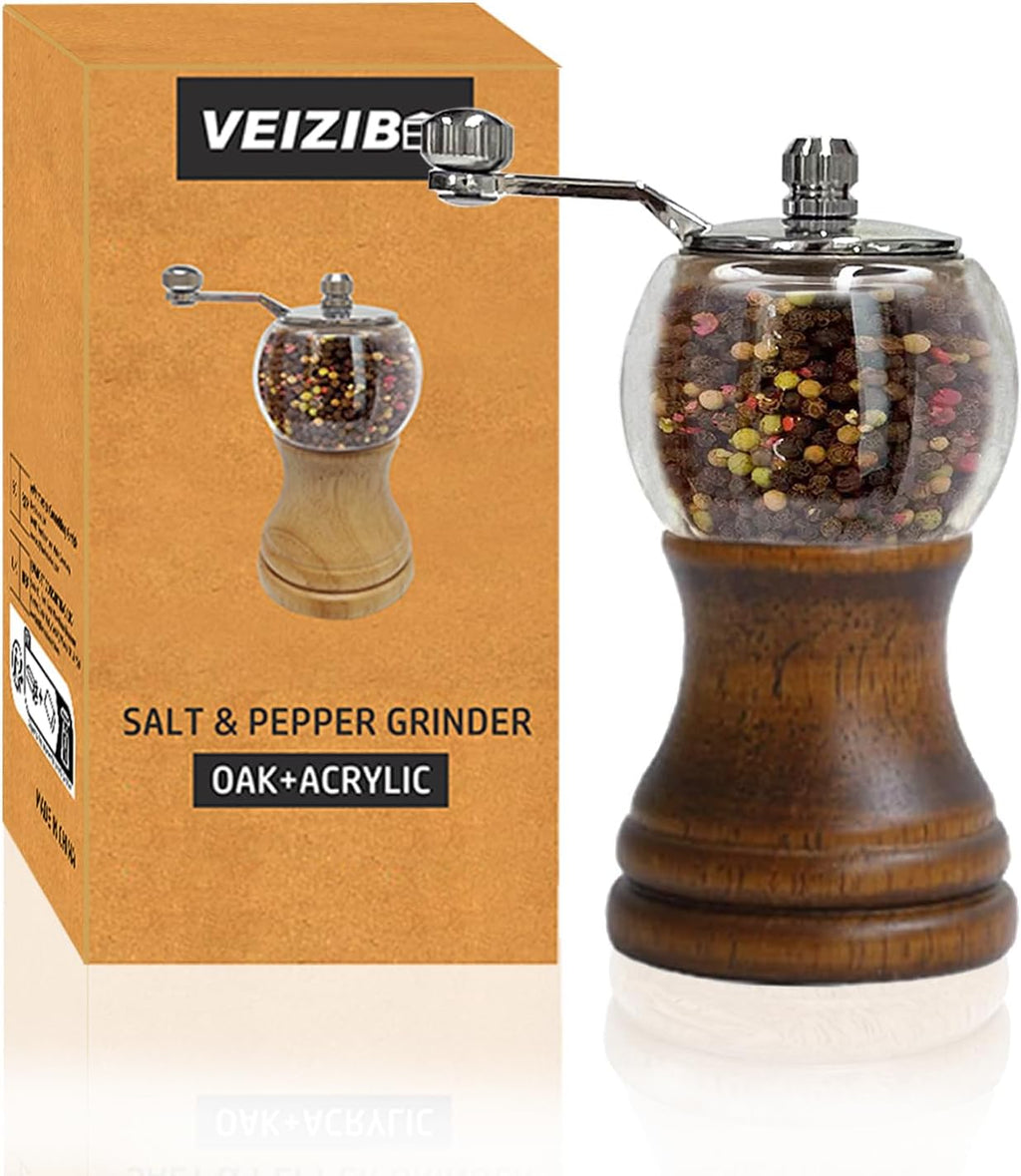 Pepper Mill Set, Manual Pepper Mills, Classical Hand Shake Wooden Pepper Grinder Set or Salt Grinder, Salt Mills Ceramic Blades Metal Handle, Enjoy Fresh Ground spices (Antique 1pcs-5in)