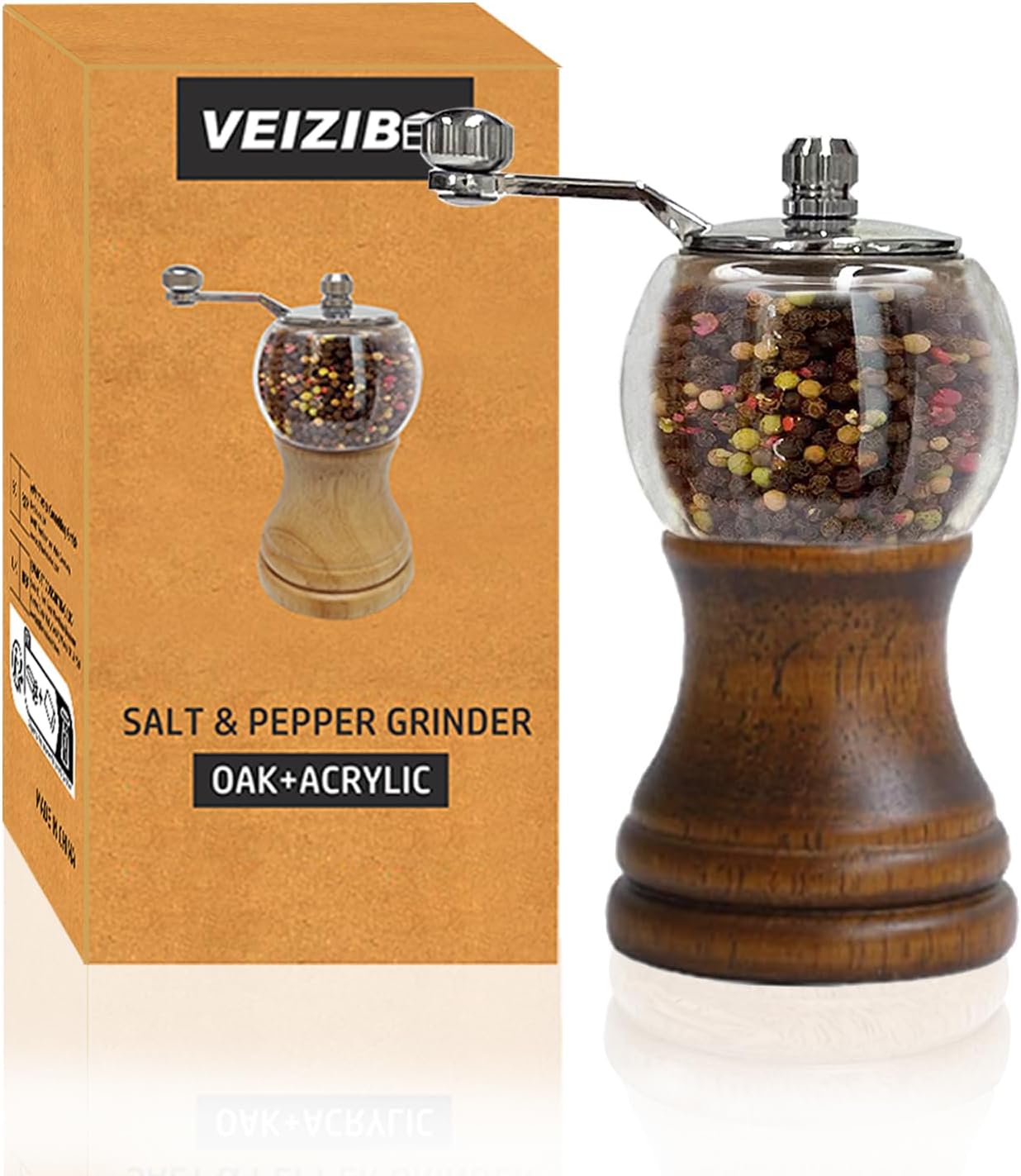 Pepper Mill Set, Manual Pepper Mills, Classical Hand Shake Wooden Pepper Grinder Set or Salt Grinder, Salt Mills Ceramic Blades Metal Handle, Enjoy Fresh Ground spices (Antique 1pcs-5in)