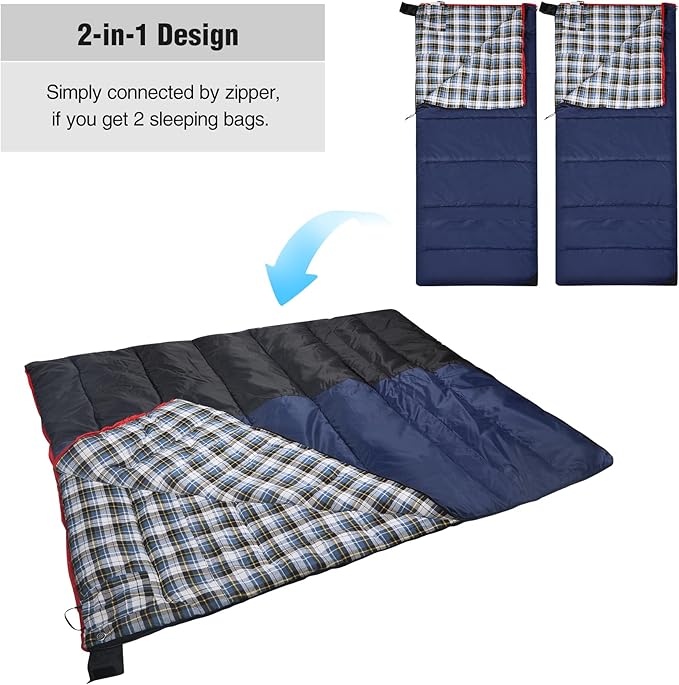 REDCAMP Cotton Flannel Sleeping Bag for Camping Backpacking, Adults Cold Weather Envelope Sleeping Bags with 2/3/4lbs Filling
