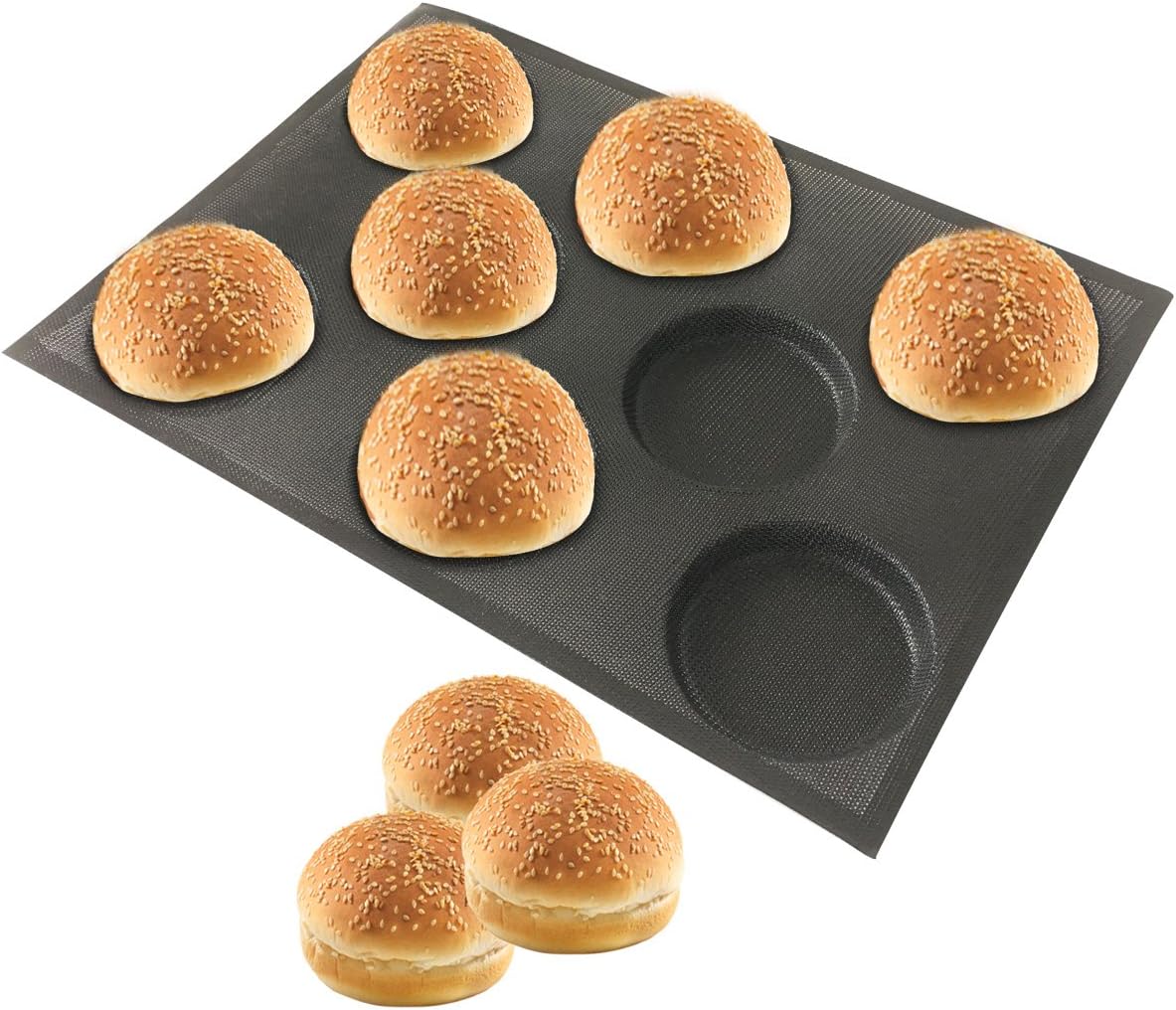 Bluedrop Silicone Hamburger Bread Forms Perforated Bakery Molds Non Stick Baking Sheets Fit Half Pan Size