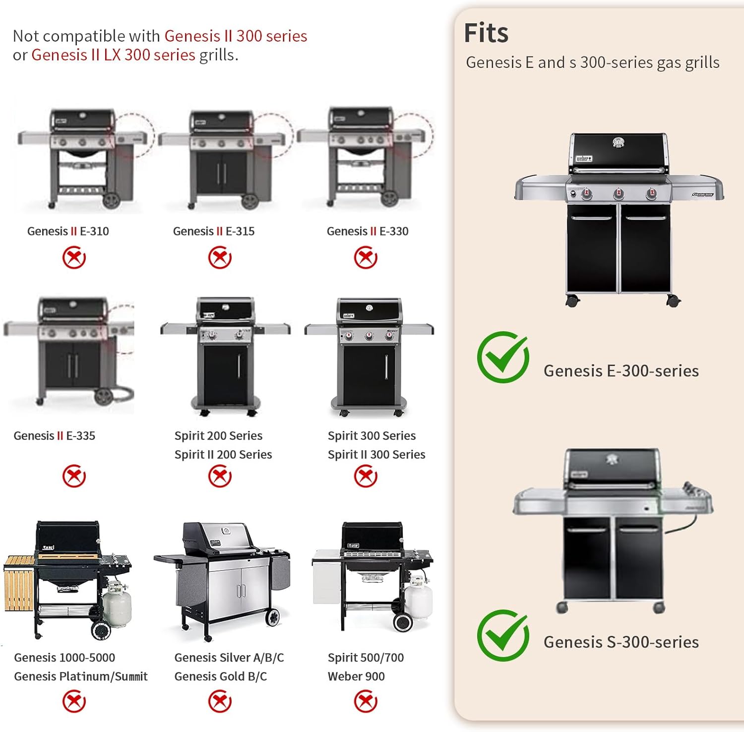 19.5" Solid Stainless Steel Cooking Grill Grates Replacement for Weber Genesis E and S Series 300 E310 E320 S310 S320 Gas Grills, Cooking Grate Grid for Weber 7524 7528, Set of 2