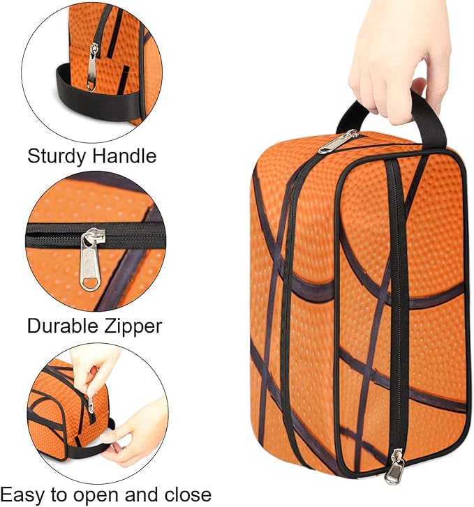 Basketball Texture Ball Portable Travel Toiletry Bag, Sport Dopp Kit Cosmetic Organizer Makeup Bag Shower Shaving Bag for Men Women
