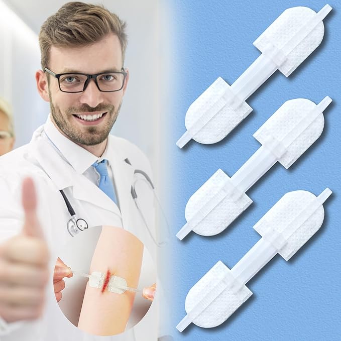 Wound Closure Strips - Emergency Laceration Closure Kit to Repair 3 Individual/Combine Wounds Without Stitches, Butterfly Bandages for Wound Closure to Close, Cover Wounds - Quick Clot