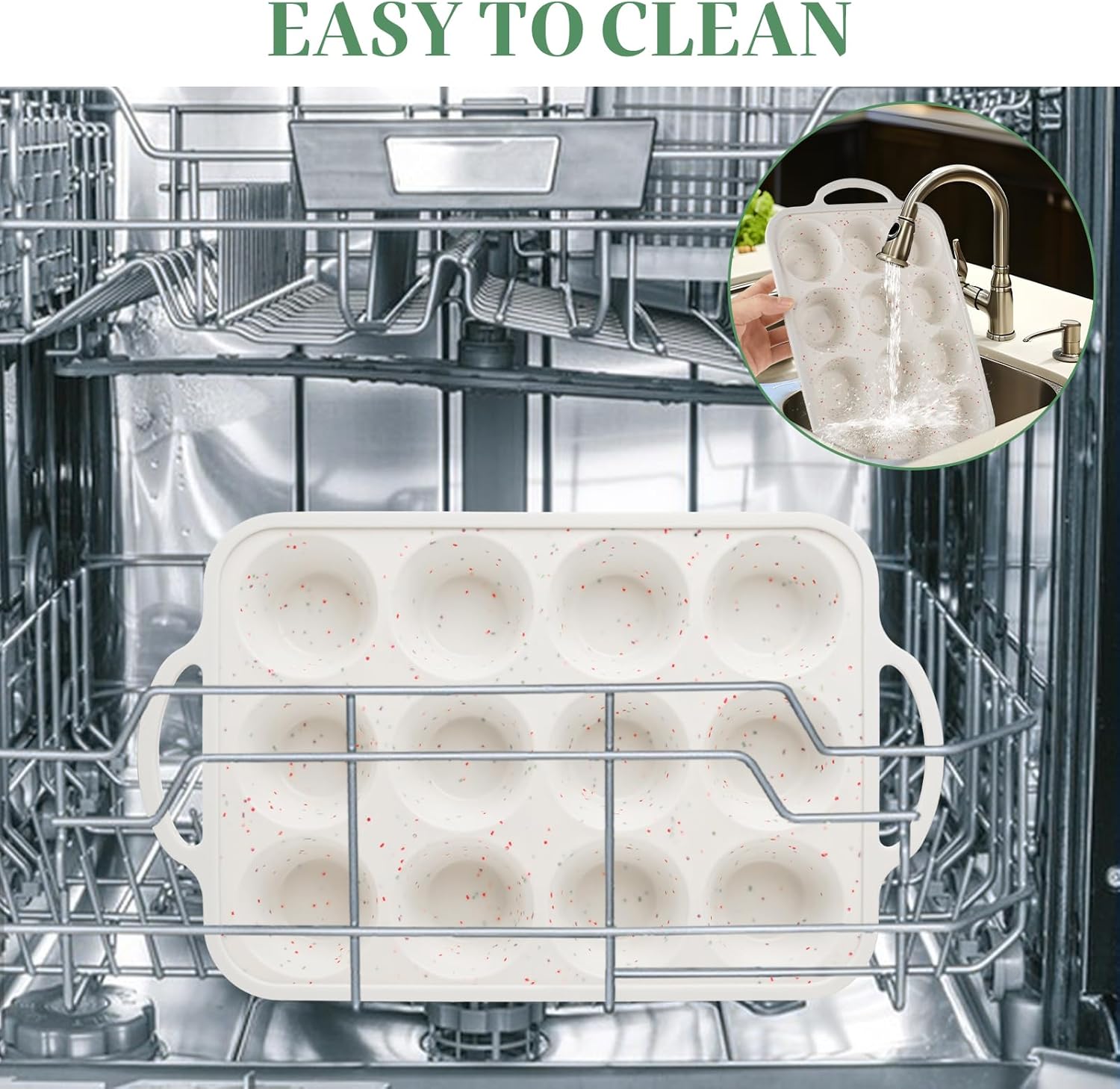 3 Pack Silicone Muffin Pans for Baking 12 Cup Mini Silicone Cupcake Pan with Metal Reinforced Frame, Nonstick Baking Cups BPA Free Siliconee Cupcake Molds for Oven Dishwasher Safe, Cream