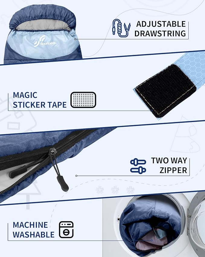 Sportneer Sleeping Bags for Adults, Warm & Cold Weather Sleeping Bag for Adults Kids Boys Girls - Lightweight Compact Camping Gear Equipment, Traveling, Backpacking, Hiking