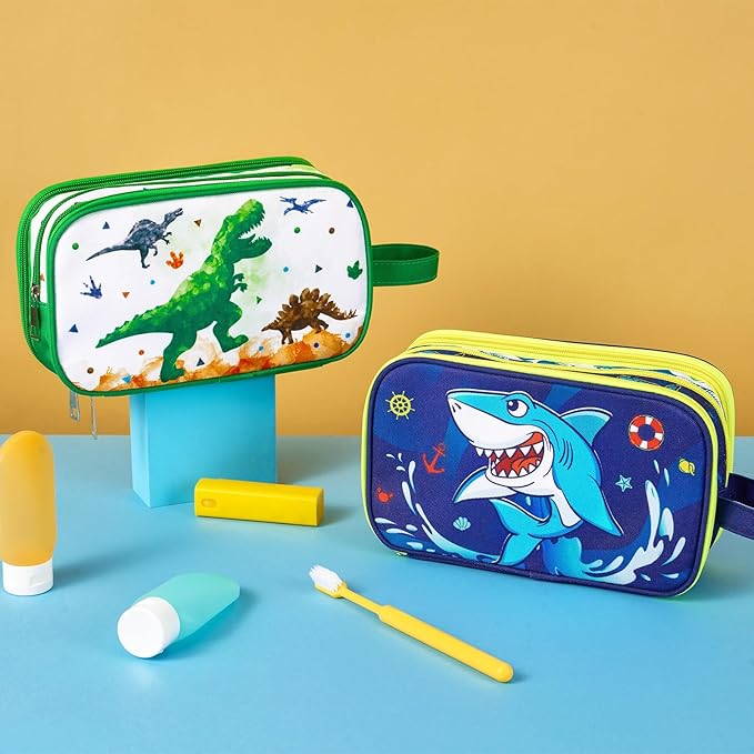 WAWSAM Shark Toiletry Bag - Kids Toiletry Bag for Boys Christmas Birthday Gift Camping Travel Toiletry Case Toiletries Makeup Cosmetic Pouch Pink Water-resistant Wash Bag Dopp Kit with Mesh Pocket
