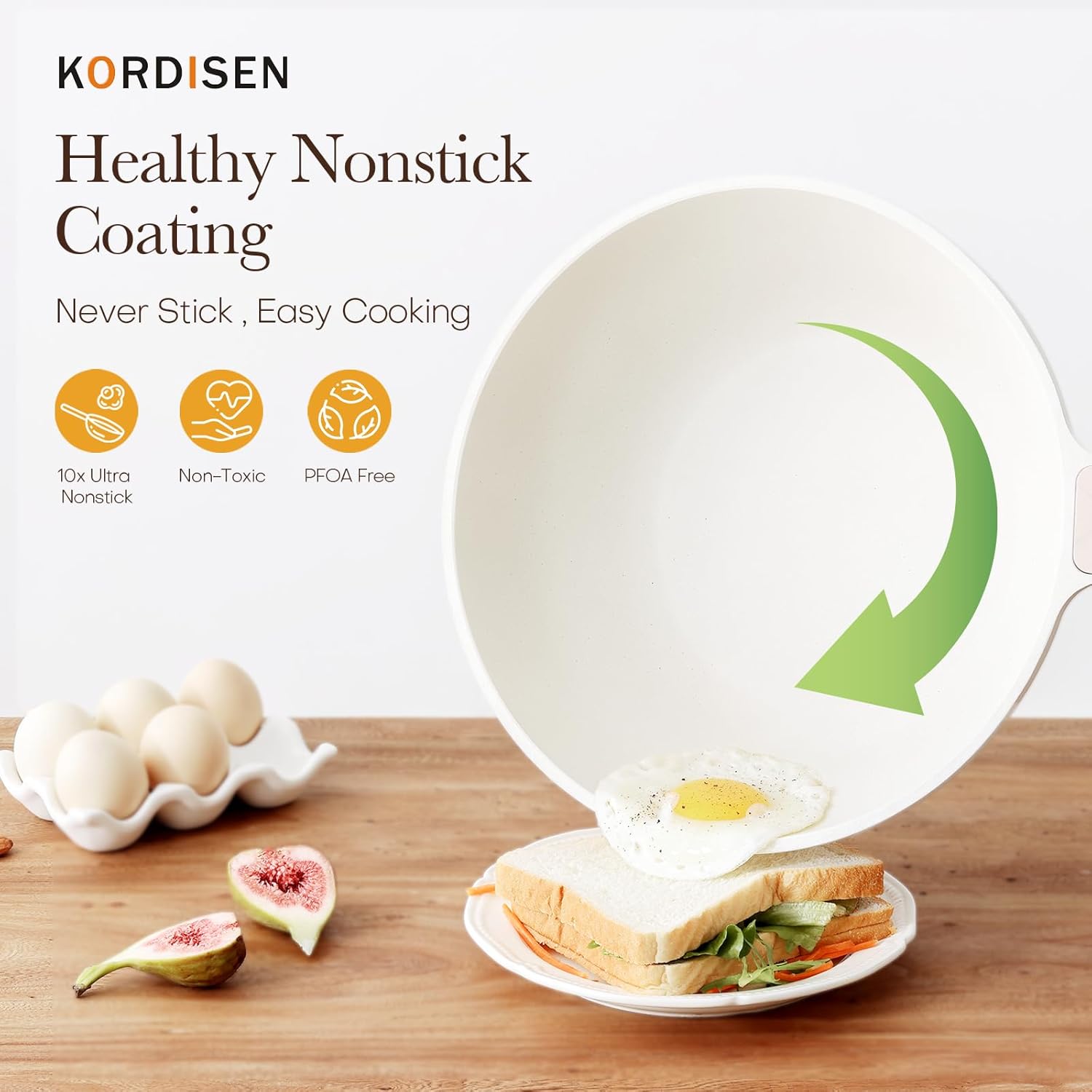 Nonstick Wok with Lid, 12 Inch Woks & Stir-fry Pans, Healthy Coating Induction Cookware, Compatible with All Stovetops, PFOA Free (Cream White)