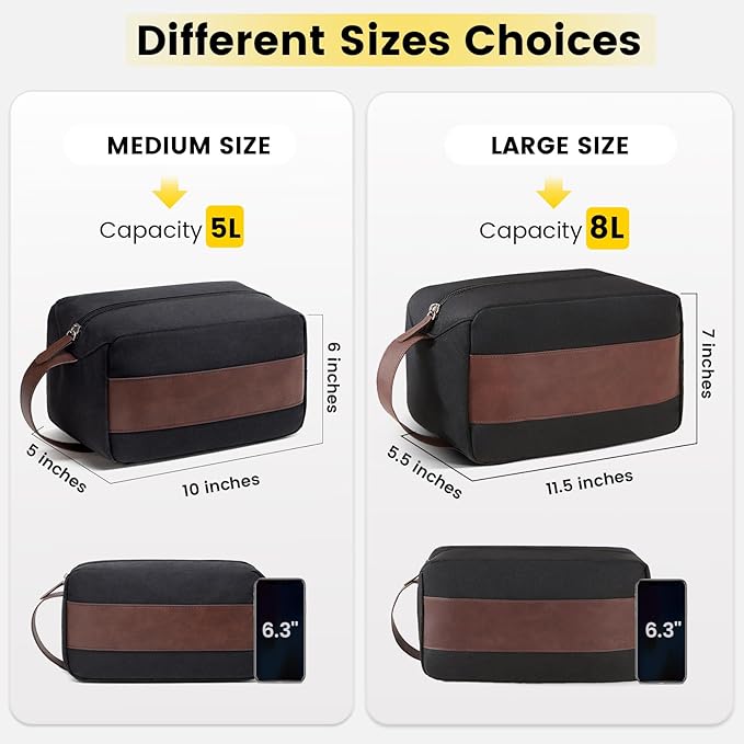 Vorspack Toiletry Bag for Men - Large Dopp Kit for Travel Water Resistant Travel Bag for Toiletries Accessories Lightweight Toiletries Bag - Black